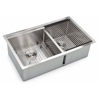 SANIKB W3219D-L(60/40) — Ledge 60/40 Double Bowl Undermount Sink 32x19, 17-3/8" Left Bowl