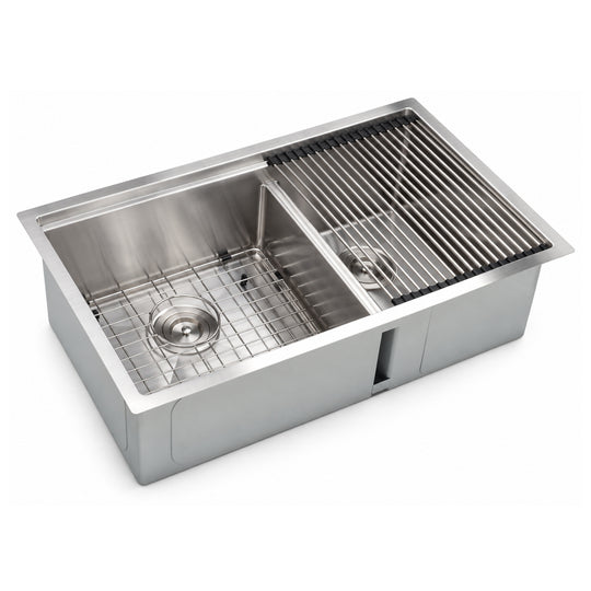 SANIKB W3219D-L(60/40) — Ledge 60/40 Double Bowl Undermount Sink 32x19, 17-3/8" Left Bowl