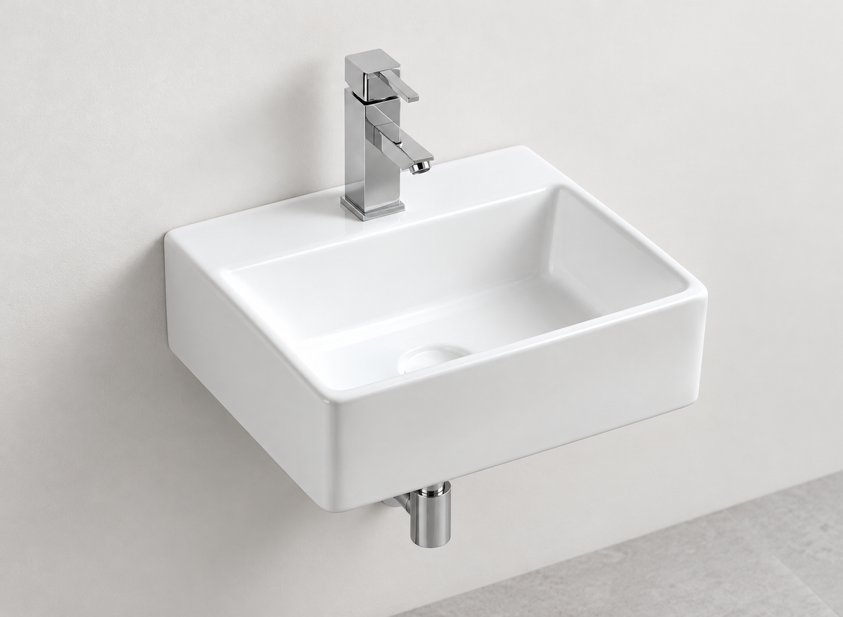 SANIKB D51 white wall-mounted ceramic basin