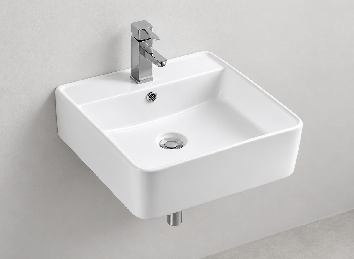 SANIKB D55 white wall-mounted ceramic basin