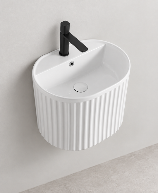 SANIKB D6017 white wall-mounted ceramic basin