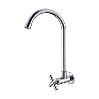 Chrome cold-water wall mount kitchen faucet with cross handle and tall C-shaped round-tube spout — SANIKB DL-02 401-CP