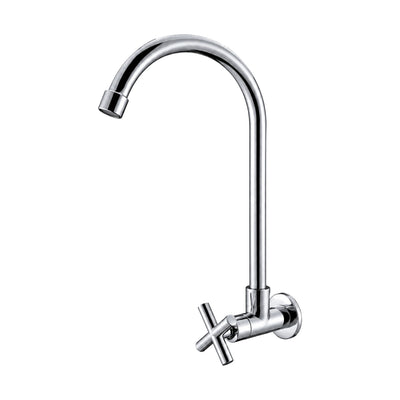Chrome cold-water wall mount kitchen faucet with cross handle and tall C-shaped round-tube spout — SANIKB DL-02 401-CP