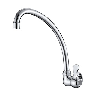Chrome cold-water wall mount kitchen faucet with single lever and long sweeping arched tube spout — SANIKB DL-02 403-CP
