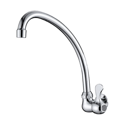 Chrome cold-water wall mount kitchen faucet with single lever and long sweeping arched tube spout — SANIKB DL-02 403-CP