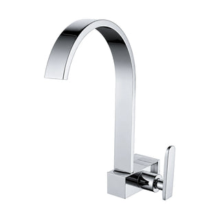 Chrome cold-water wall mount kitchen faucet with square block body and flat rectangular high arc spout — SANIKB DL-02 407-CP