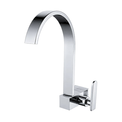 Chrome cold-water wall mount kitchen faucet with square block body and flat rectangular high arc spout — SANIKB DL-02 407-CP