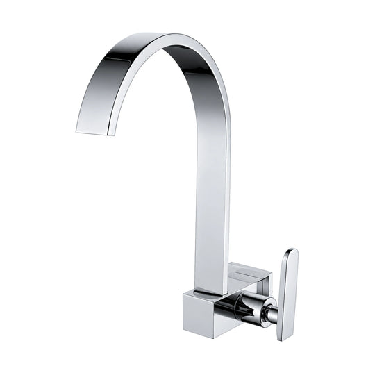 Chrome cold-water wall mount kitchen faucet with square block body and flat rectangular high arc spout — SANIKB DL-02 407-CP