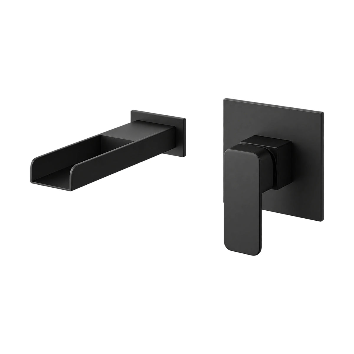 Matte black wall mount tub filler with open-trough waterfall spout and square lever plate — SANIKB SO522I 21 C 001 31 1