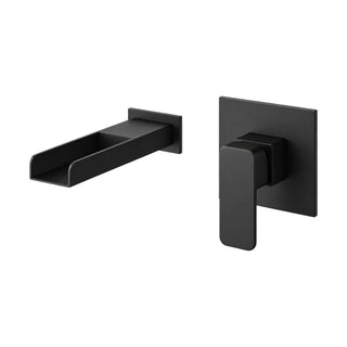 Matte black wall mount tub filler with open-trough waterfall spout and square lever plate — SANIKB SO522I 21 C 001 31 1