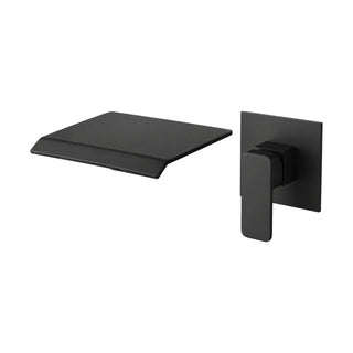 Matte black wall mount tub filler with wide curved-lip waterfall spout and square lever plate — SANIKB SO522I 21 C 003 31 1
