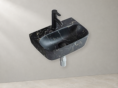 SANIKB SHY-3078AD139 black / gold veins wall-mounted ceramic basin