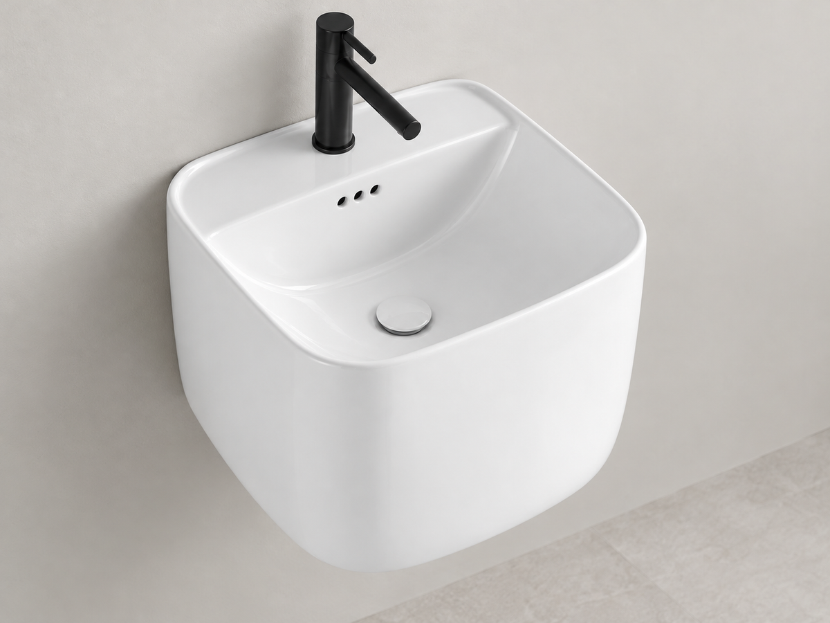 SANIKB SHY-3119 white wall-mounted ceramic basin