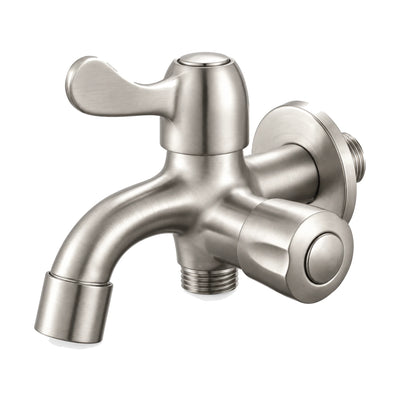 Brushed nickel cold water wall tap with wing lever spout and second knob valve outlet — SANIKB DL-02 215-NY