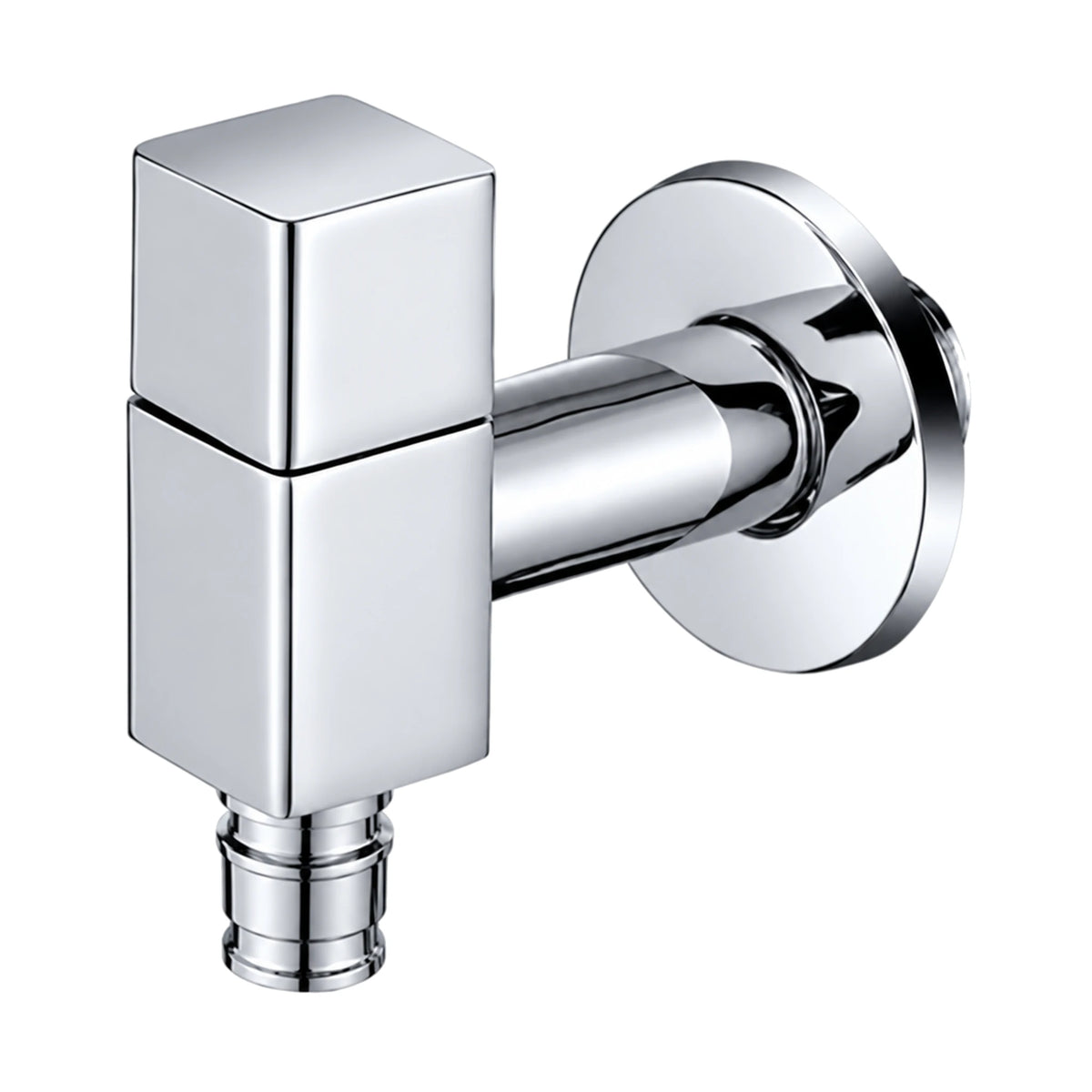 Square body cold water wall tap with square top knob, round wall flange and hose-nozzle outlet — SANIKB DL-02 209-CP