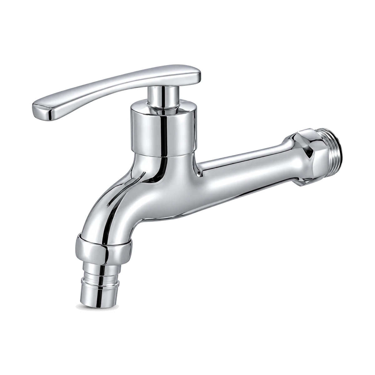 Chrome cold water wall tap with flat lever, ribbed hose-tip spout and long threaded inlet — SANIKB DL-02 211-CP