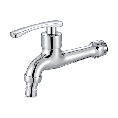 Chrome cold water wall tap with flat lever, ribbed hose-tip spout and long threaded inlet — SANIKB DL-02 211-CP