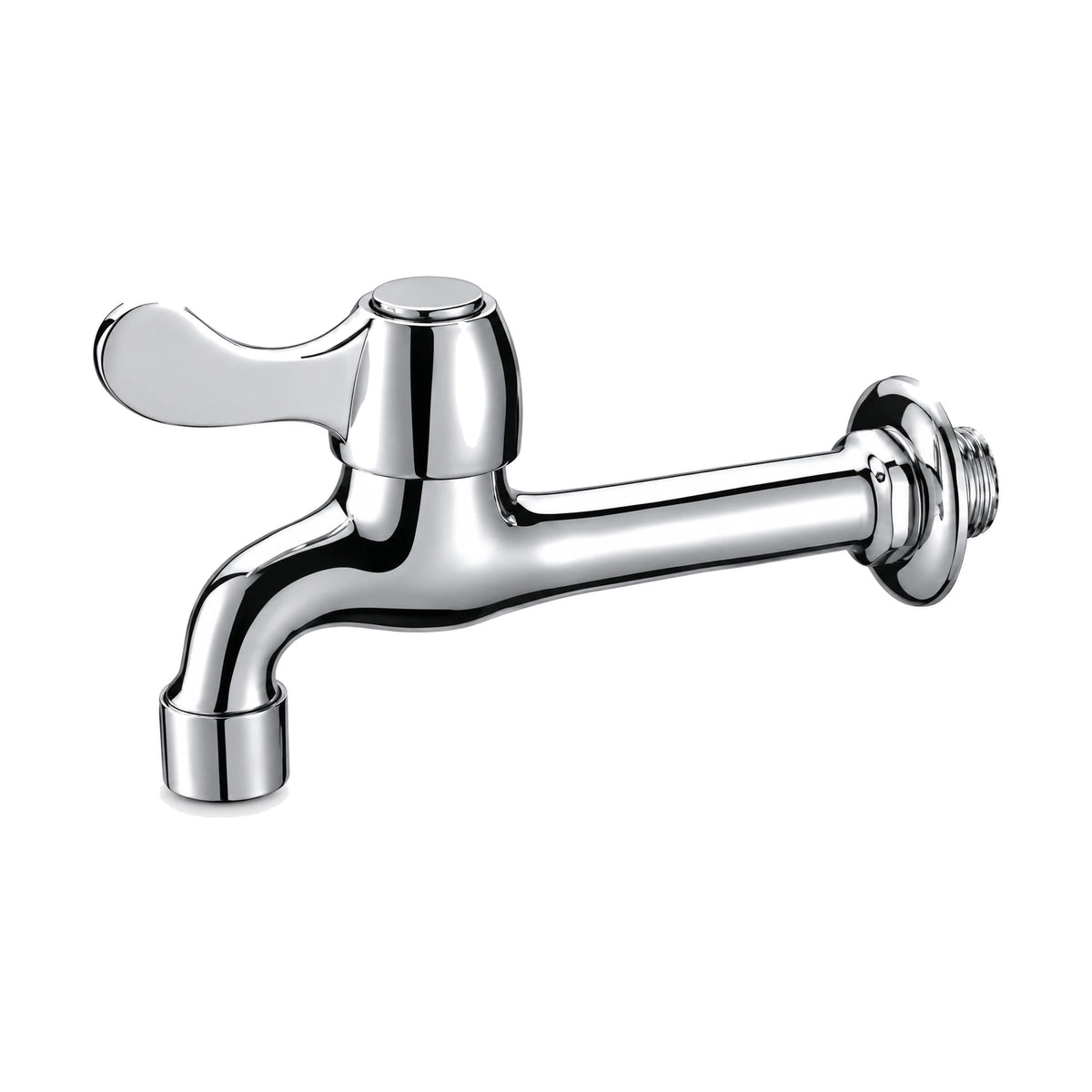 Chrome cold water wall tap with wing lever, curved spout and long inlet pipe — SANIKB DL-02 212-CP