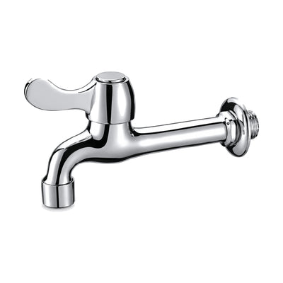 Chrome cold water wall tap with wing lever, curved spout and long inlet pipe — SANIKB DL-02 212-CP