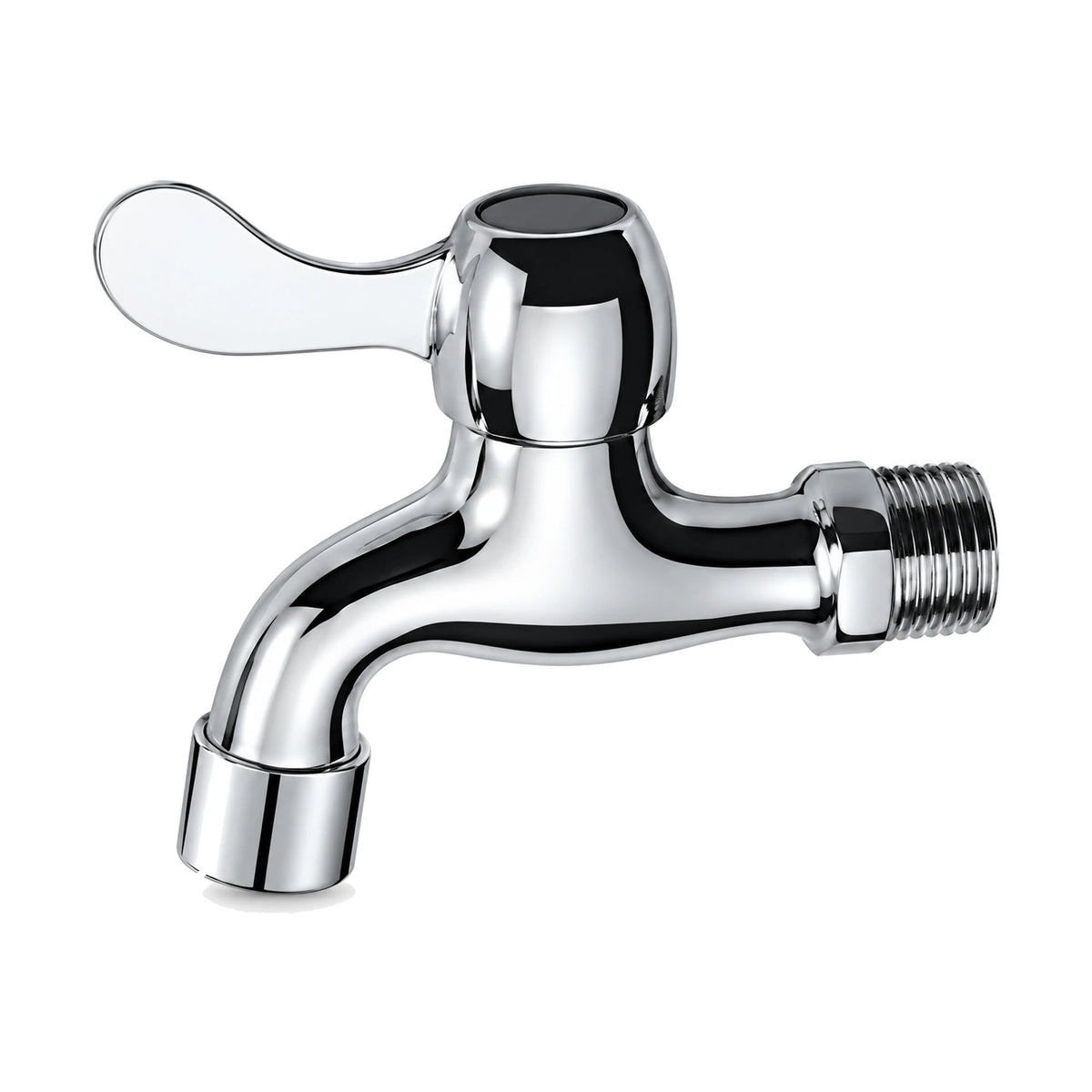 Chrome — Chrome cold water wall tap with wing lever on domed cap and curved spout — SANIKB DL-02 213-CP