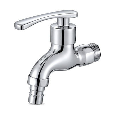 Chrome cold water wall tap with flat lever, ribbed hose-tip spout and short inlet — SANIKB DL-02 214-CP