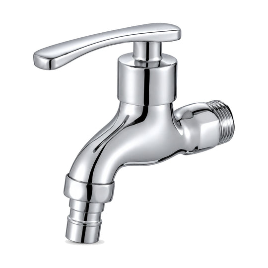 Chrome cold water wall tap with flat lever, ribbed hose-tip spout and short inlet — SANIKB DL-02 214-CP