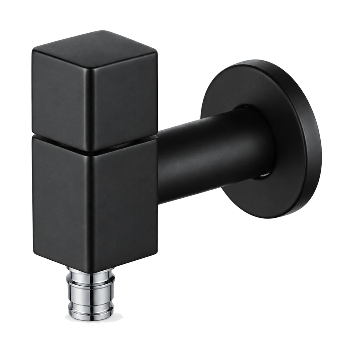 Matte Black — Square body cold water wall tap with square top knob, round wall flange and hose-nozzle outlet — SANIKB DL-02 209-BK