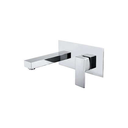 Polished chrome wall-mount bathroom basin faucet, brass body, angular square spout and lever — SANIKB FYF-01041.