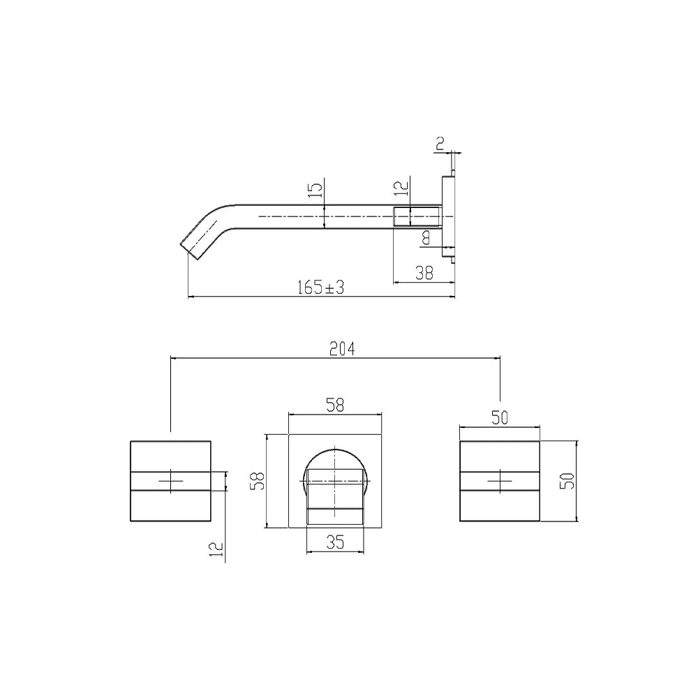 Dimensioned spec drawing for SANIKB FYF-01042 wall-mount widespread bathroom faucet.