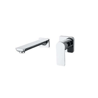 Polished chrome wall-mounted bathroom faucet, brass body, two-piece set with flat blade spout — SANIKB FYF-01058.