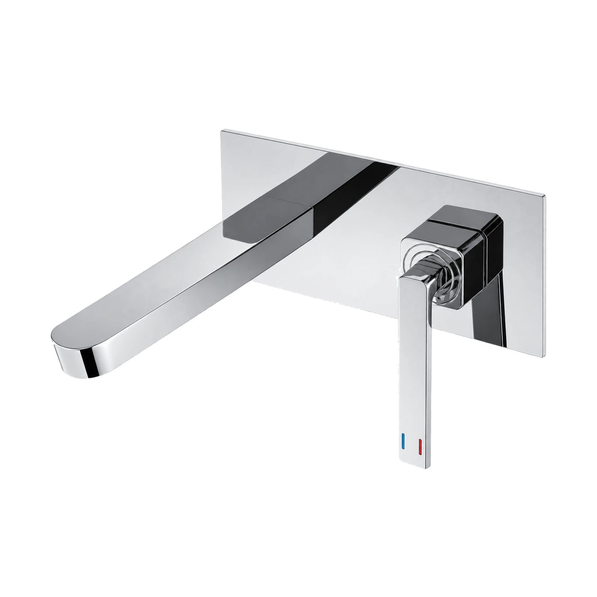 Chrome wall mount bathroom faucet with long flat rectangular spout and slim lever on rectangular wall plate — SANIKB DL-01 587-CP
