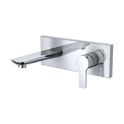 Chrome wall mount bathroom faucet with flat tapered spout and paddle lever on a rectangular backplate — SANIKB DL-01 403-CP