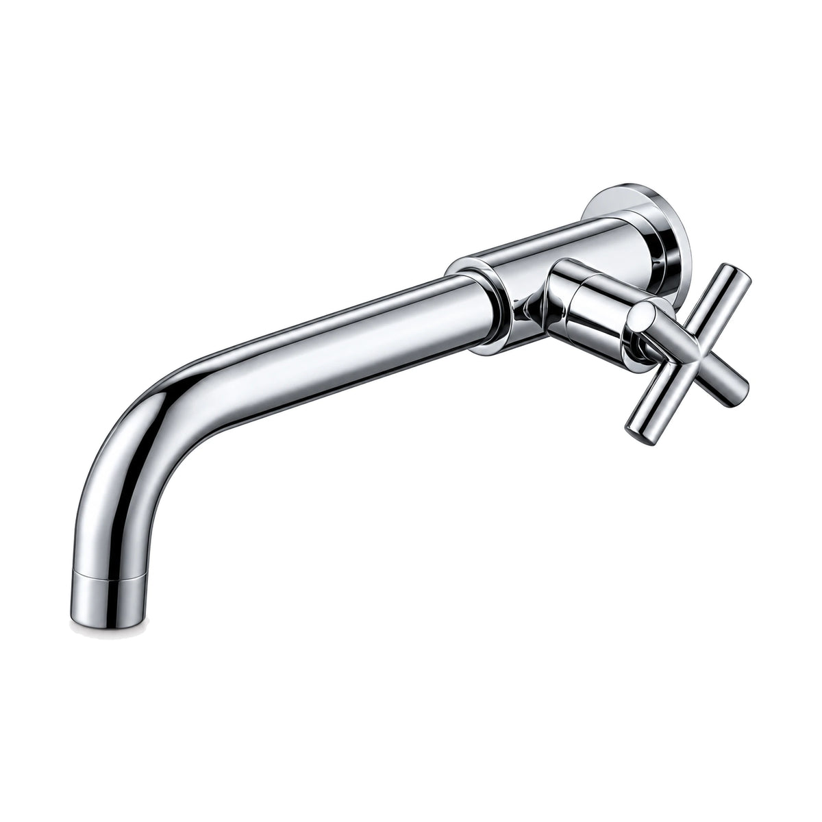 Cold water wall tap with long round tube spout curving down and a cross handle — SANIKB DL-02 311-CP
