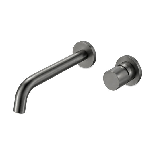 Gunmetal wall mount bathroom faucet with curved tube spout and knurled round knob — SANIKB B703B 28 45 2
