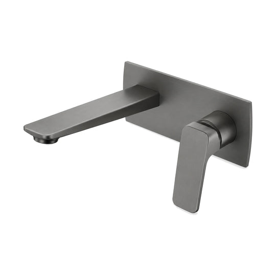 Gun metal grey wall mount basin mixer with flat blade spout and angular lever on rectangular backplate — SANIKB B1015 01 27 1
