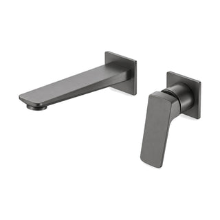 Gun metal grey two-piece wall mount faucet with flat blade spout and angular lever on square rosettes — SANIKB B1015 01 28 1