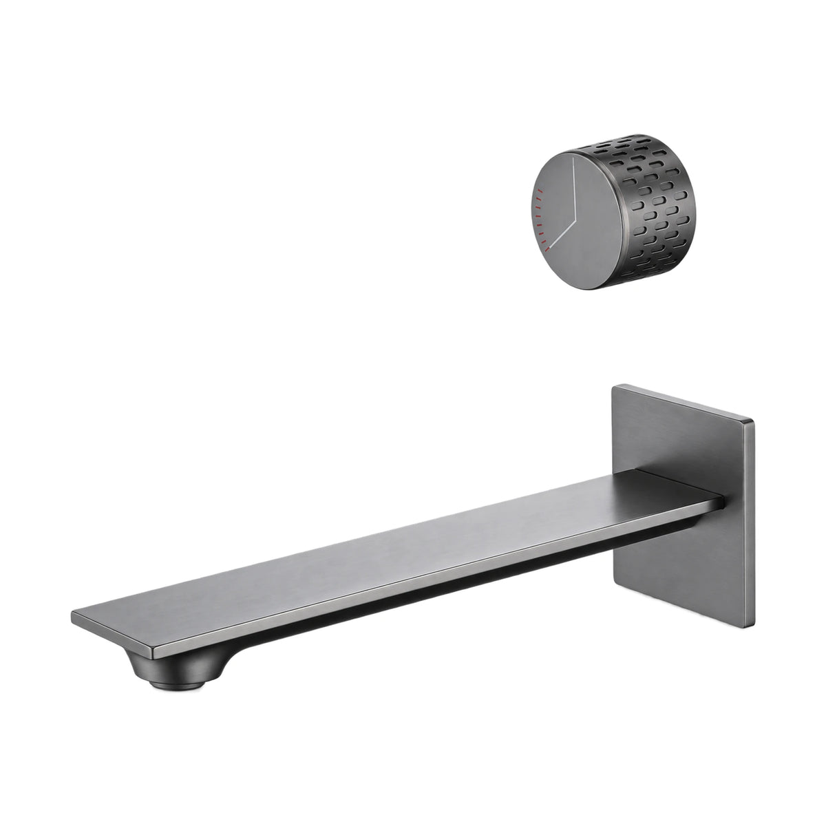 Wall mount bathroom faucet with thin flat spout on a square plate and a perforated round dial knob — SANIKB DL-01 456-BK