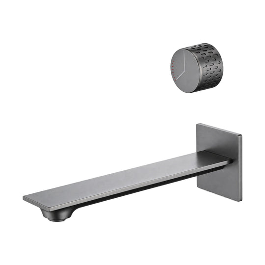 Wall mount bathroom faucet with thin flat spout on a square plate and a perforated round dial knob — SANIKB DL-01 456-BK