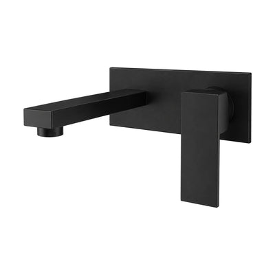 Matte black square wall mount faucet with flat spout and flat lever on one rectangular wall plate — SANIKB B231 27 31 1