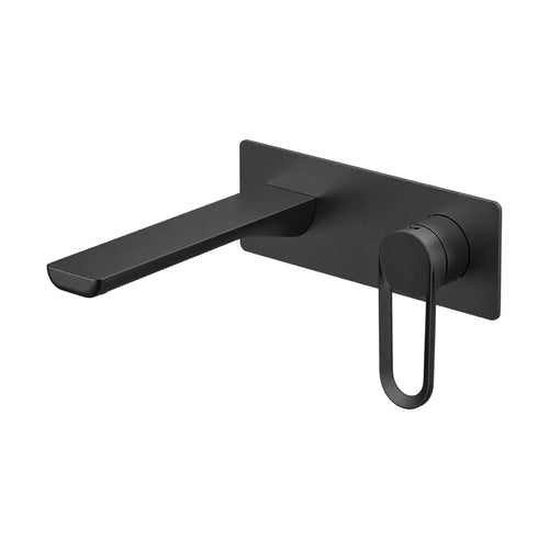 Matte Black — Wall mount faucet with thin blade spout and open-loop lever in brushed gold, gun metal grey, chrome, black — SANIKB DL-01 429-BK