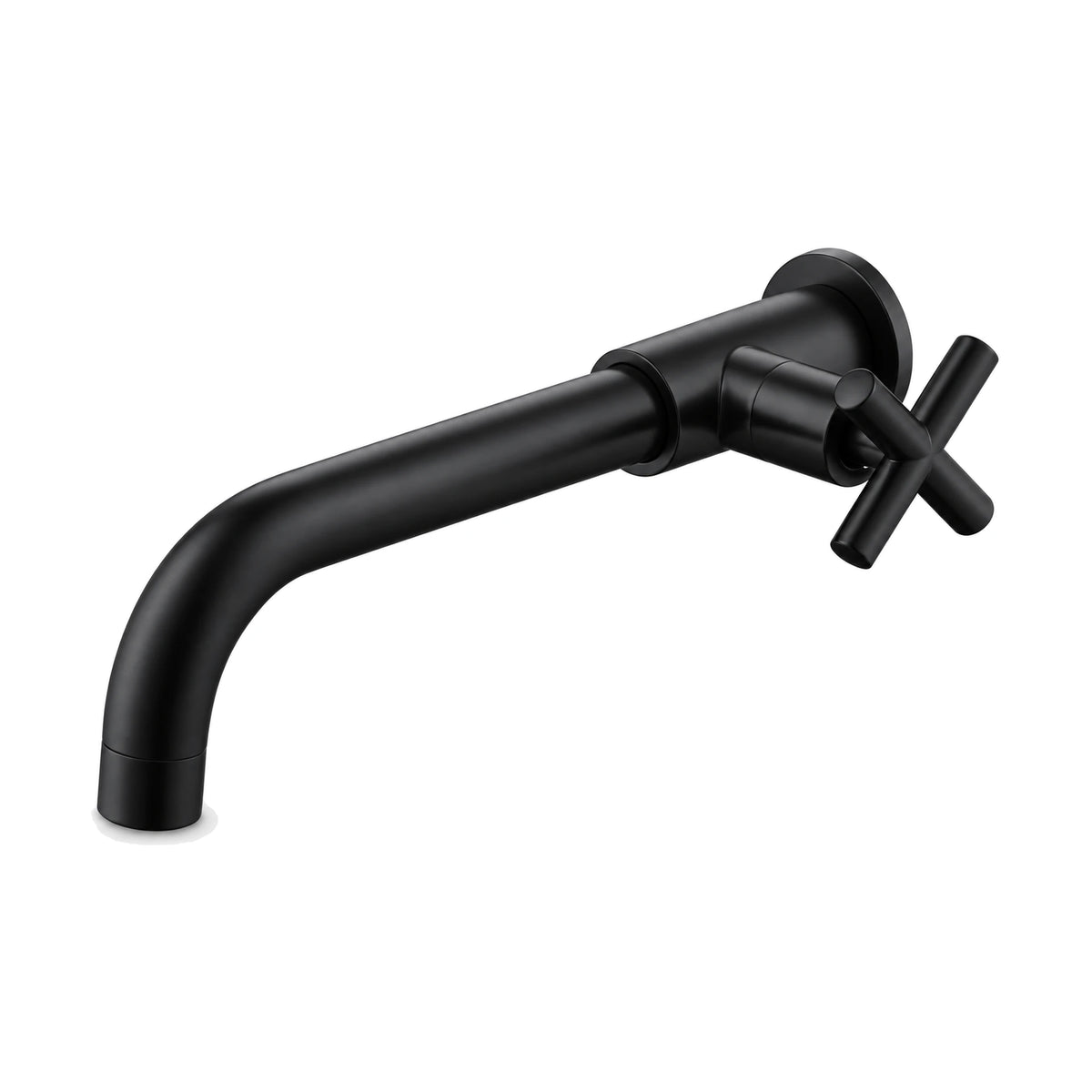 Matte Black — Cold water wall tap with long round tube spout curving down and a cross handle — SANIKB DL-02 311-BK