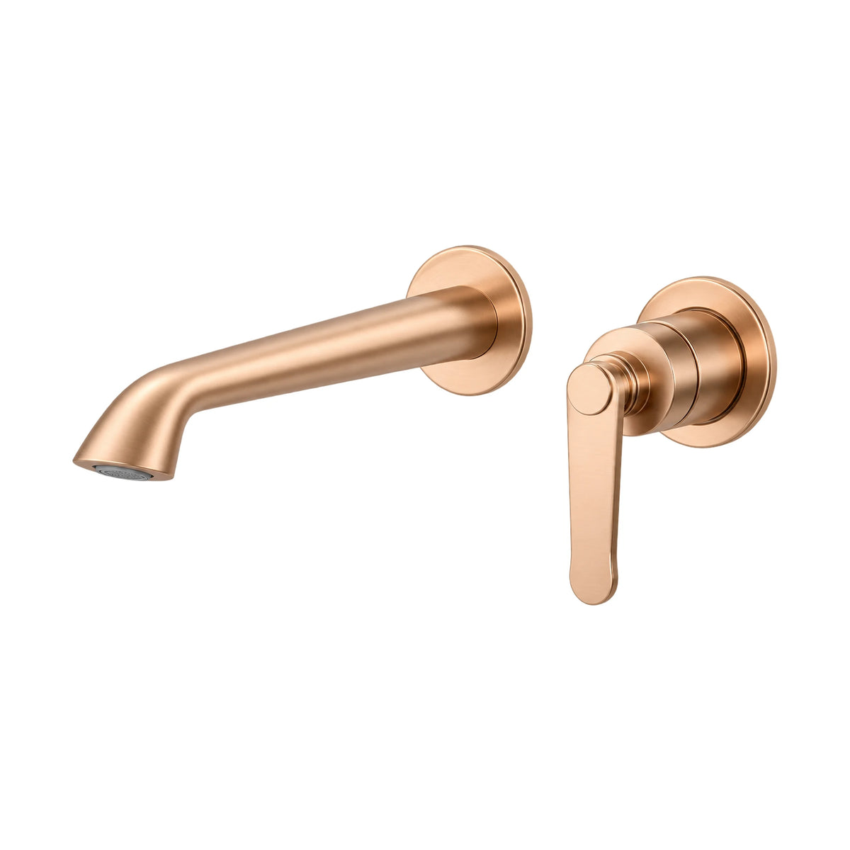 Rose gold two-piece wall mount basin faucet with curved tube spout and curved paddle lever on round valve — SANIKB B1006A 28 36 1