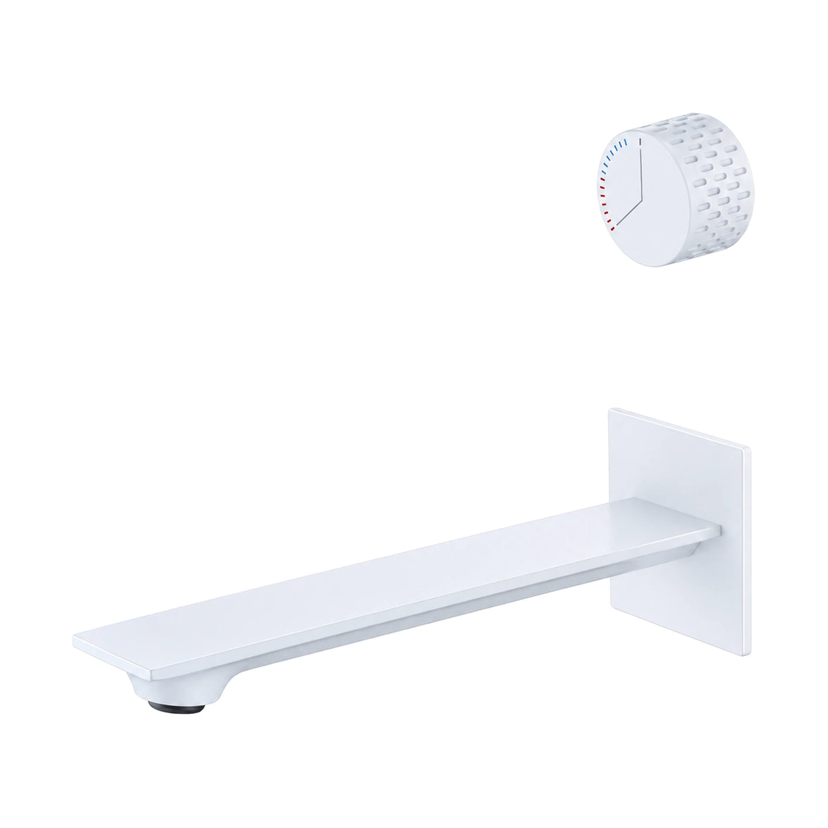 White — Wall mount bathroom faucet with thin flat spout on a square plate and a perforated round dial knob — SANIKB DL-01 456-WH