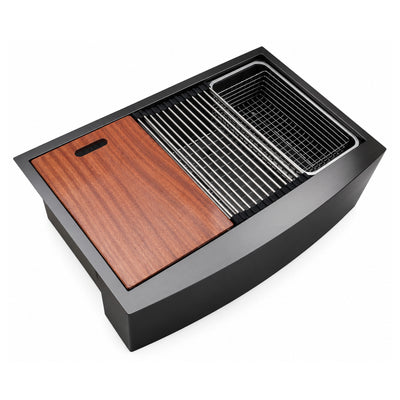 SANIKB WF332010R-NANO — Nano Black Curved-Apron Ledge Kitchen Sink 33x22x10