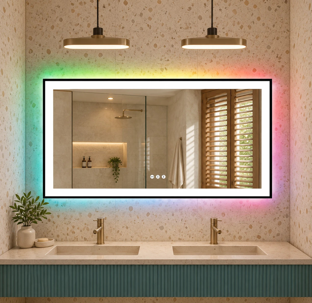 Wide Border Rectangle RGB LED Mirror — full product view; RGBB