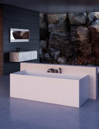 Wide Deck Rectangle Solid Surface Bathtub - T8672; complete model view