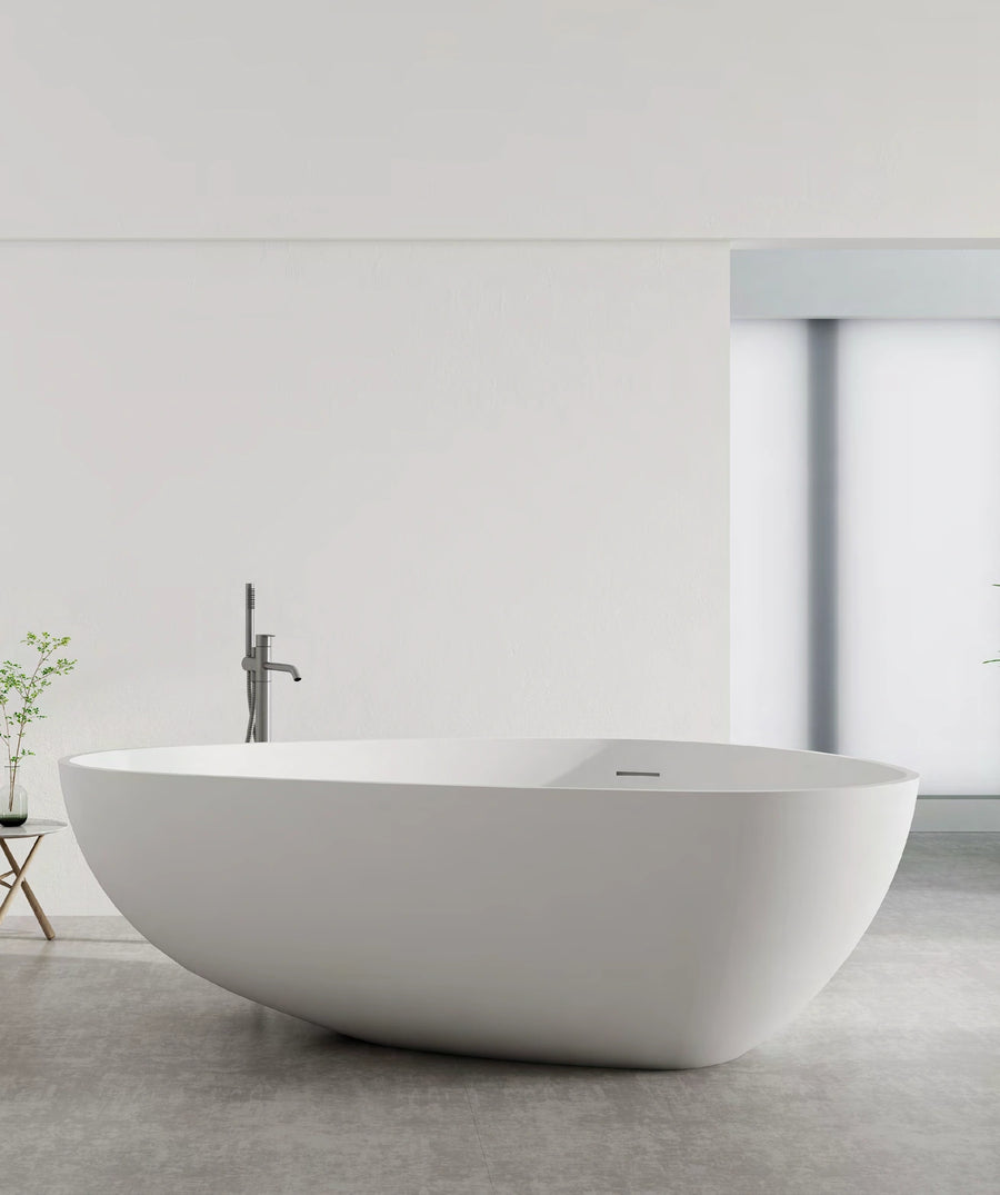 Wide Rim Oval Solid Surface Bathtub - XA-8839; complete factory model view