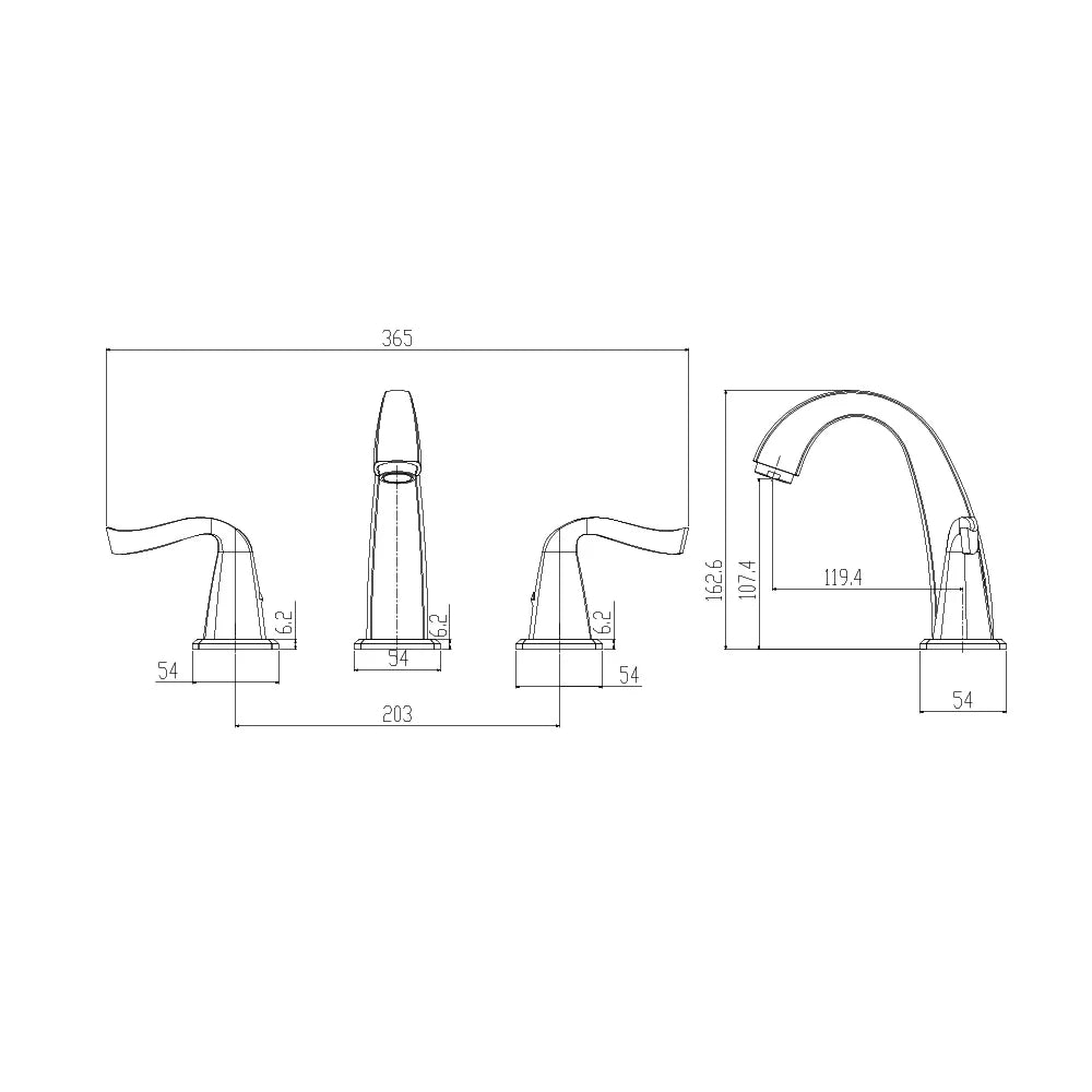 Dimensioned spec drawing for SANIKB FYF-01303 widespread brass bathroom faucet.