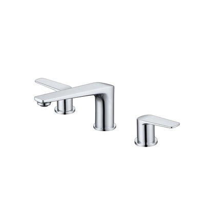 Polished chrome widespread bathroom faucet, solid brass, two lever handles, low rounded spout — SANIKB FYF-01003.