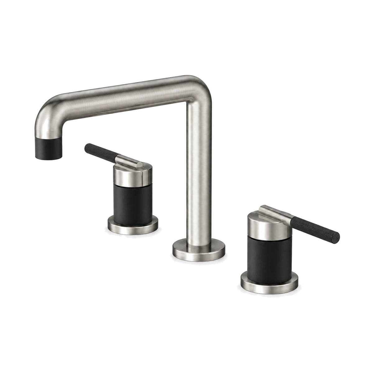 Brushed nickel widespread bathroom faucet with squared tube spout and matte black sleeved lever handles — SANIKB B743 04 63 1